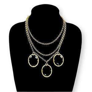 TALBOTS Triple Oval Gray Glass Bib Necklace NWT